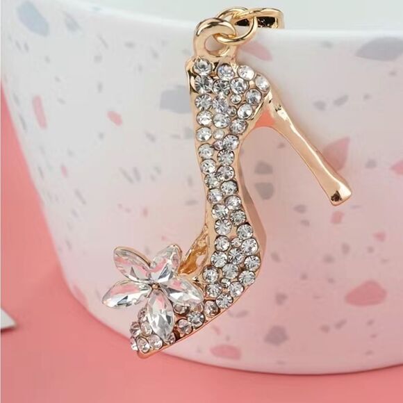 BAG CHARM Gold Tone Crystal Heel Keychain - Picture 4 of 7